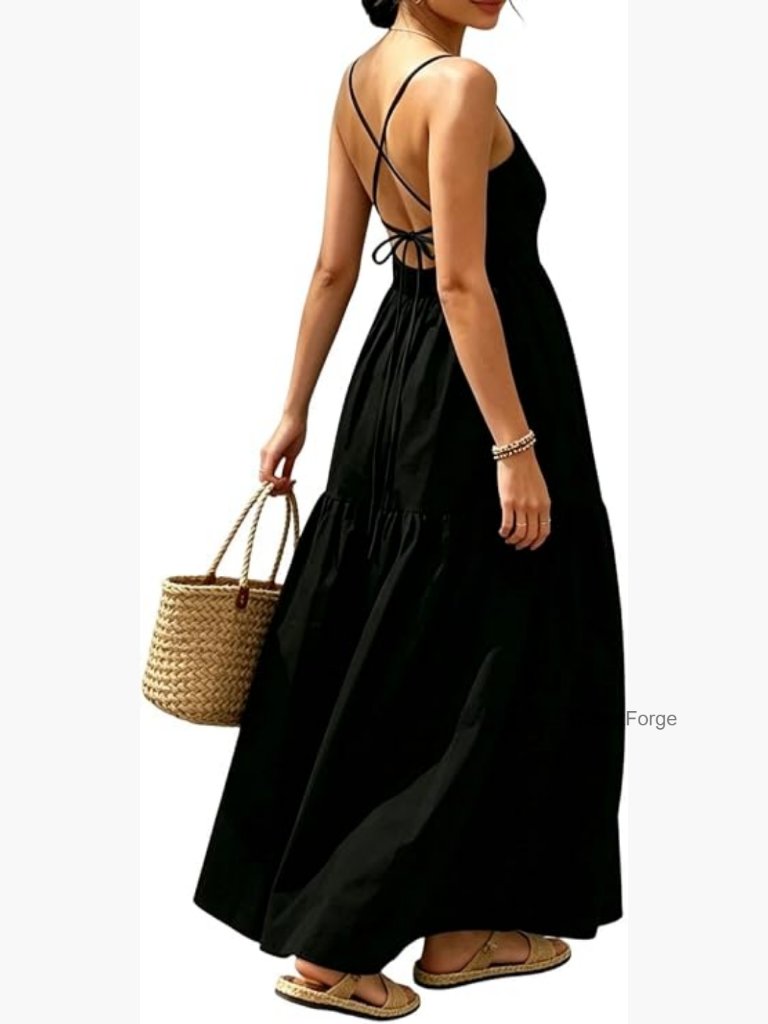 Backless Cami Maxi Dress Sleeveless Tiered Ruffle Boho Sundress Summer